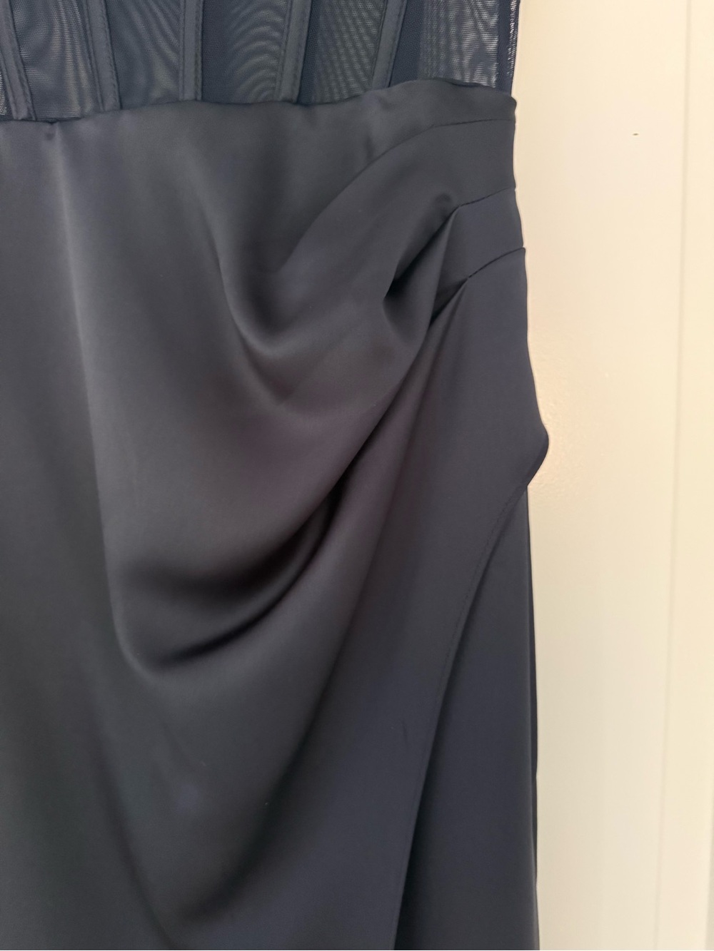 Aqua Midnight Navy Satin Bustier Maxi Dress with Sheer Waist - Picture 6 of 10